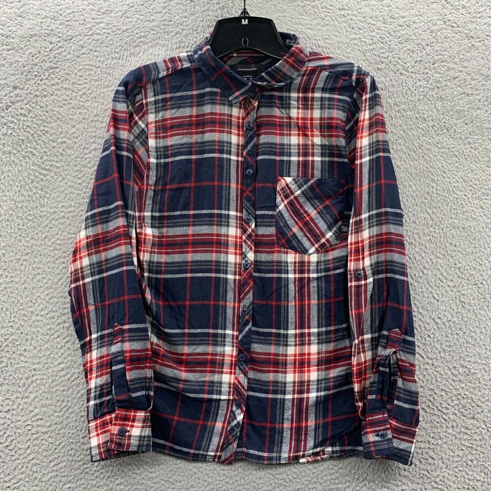 ATMOSPHERE Shirt Womens Size 10 Plaid Button Up Blouse Top Long Sleeve Blue - Picture 1 of 8